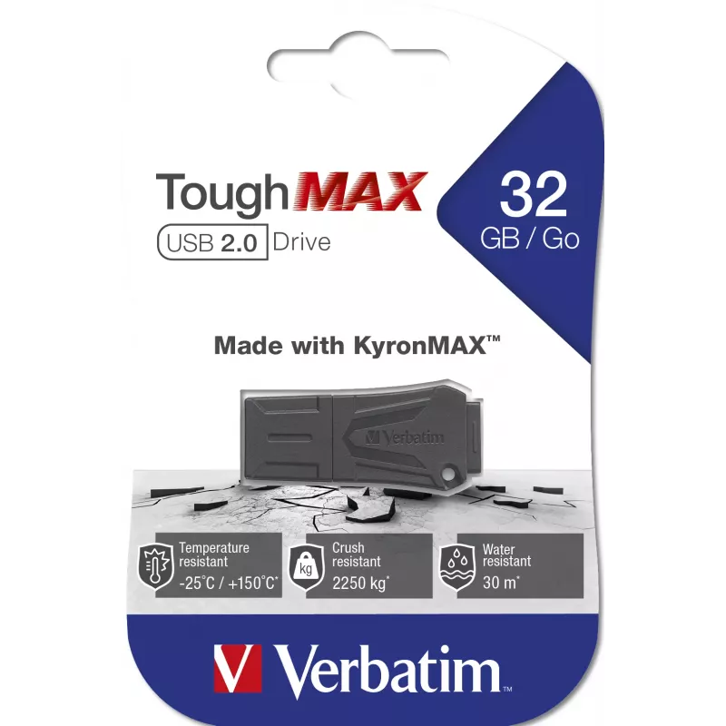 Verbatim ToughMAX - USB-muistitikku 32 GB - musta, 32 GB, USB Type A, 2.0, Kappe, 7 g, musta
