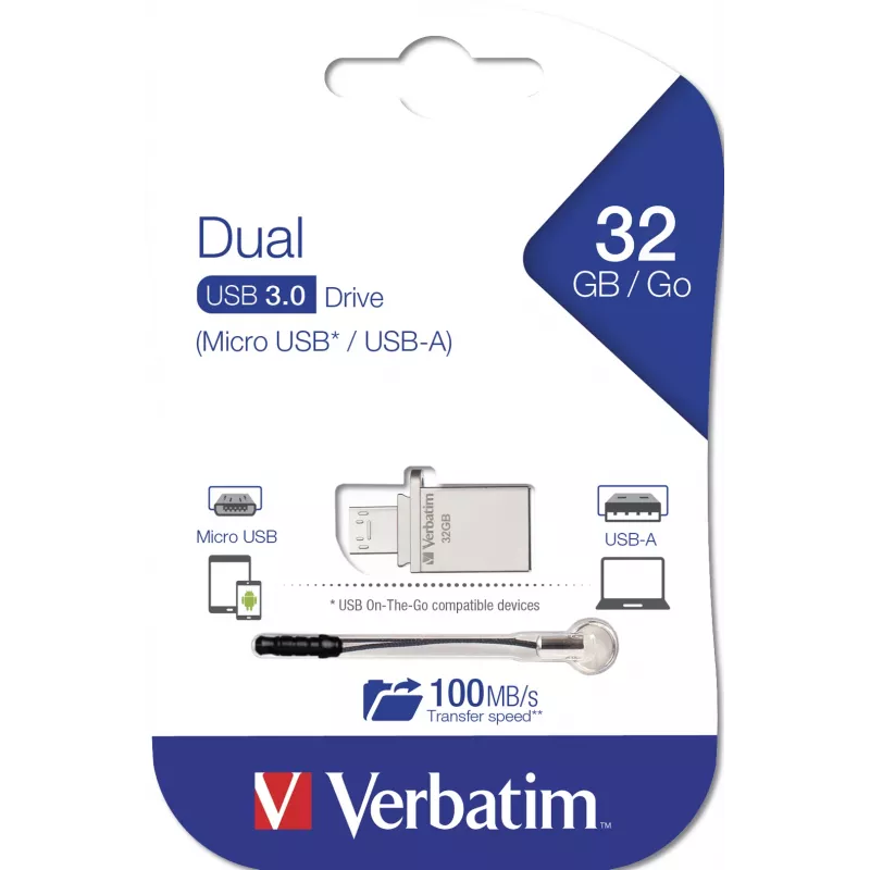 Verbatim Store 'n' Go OTG Micro USB-muistitikku 32 GB USB Type-A / Micro-USB 3.2 Gen 1 (3.1 Gen 1) hopea