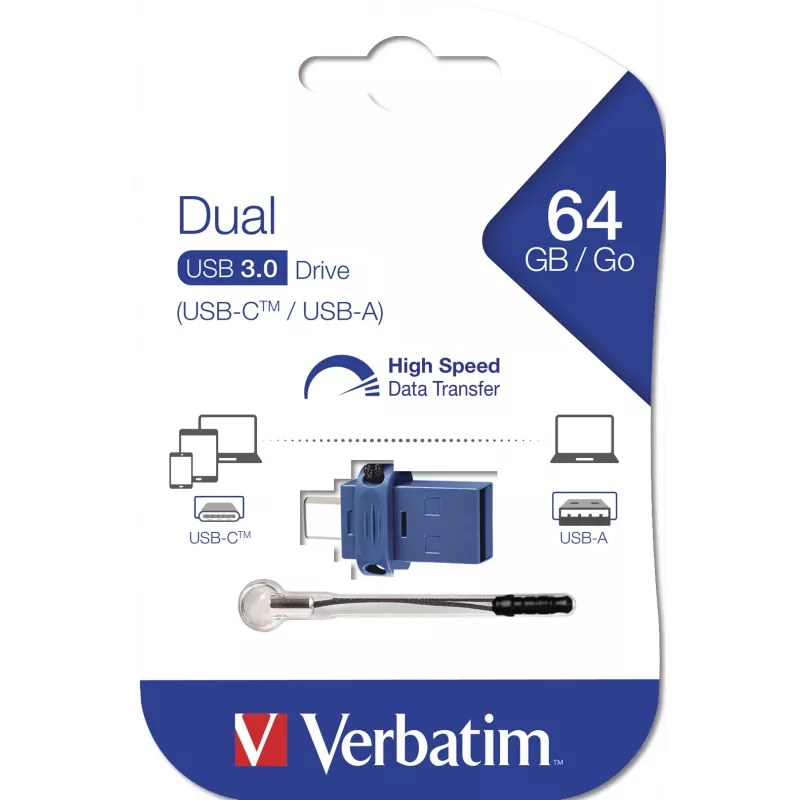 Verbatim Dual - USB 3.0 -asema 64 GB - USB-C / USB-A - sininen
