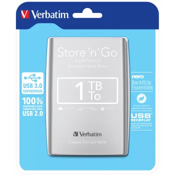 Verbatim Store 'n' Go USB 3.0 kannettava kiintolevy 1TB hopea