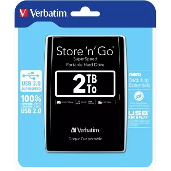 Verbatim Store 'n' Go USB 3.0 kannettava kiintolevy 2 TB musta, 2 TB, 3.2 Gen 1 (3.1 Gen 1), 5400 RPM, musta