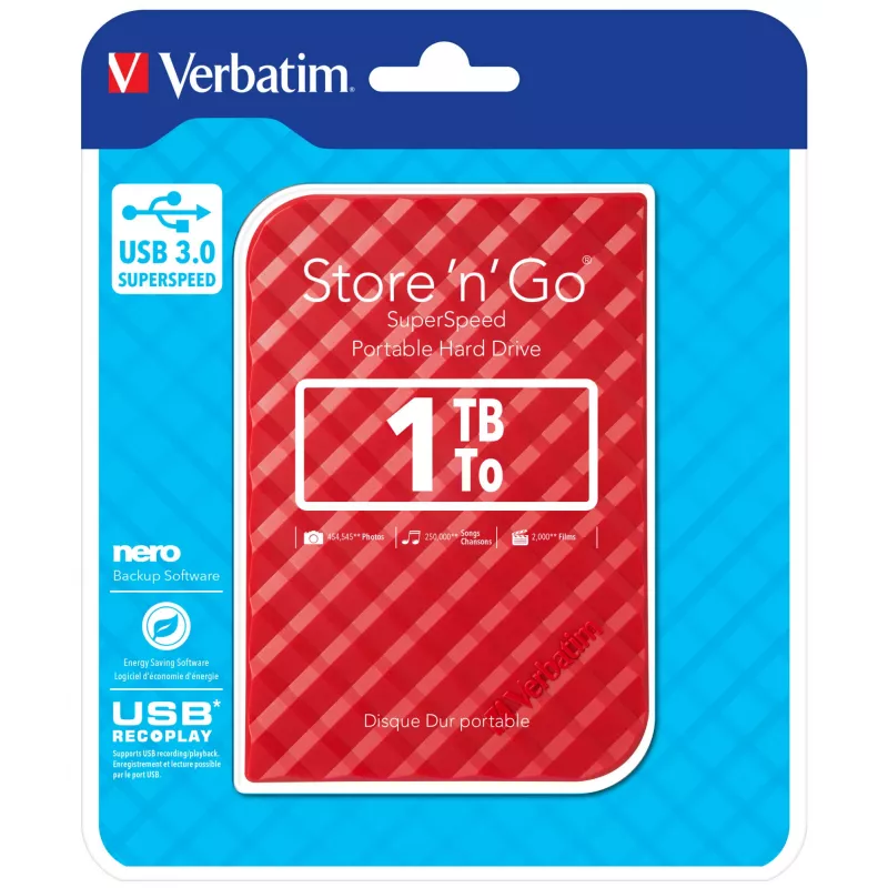 Verbatim Store 'n' Go USB 3.0 kiintolevy 1 TB punainen