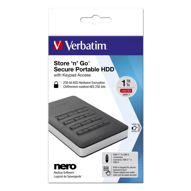 Verbatim Store 'n' Go Secure Portable HDD näppäimistökoodauksella 2TB