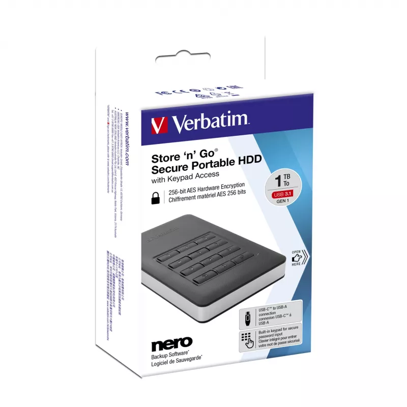 Verbatim Store 'n' Go Secure Portable HDD näppäimistökoodauksella 2TB