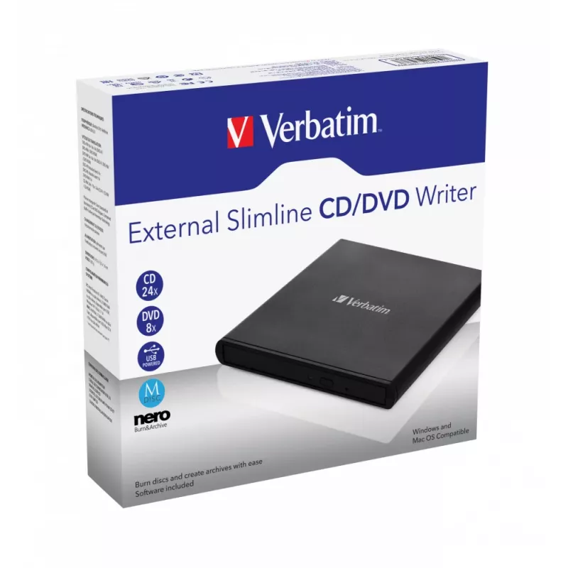 Verbatim External Slimline CD/DVD-kirjoitin optinen asema DVD±RW musta