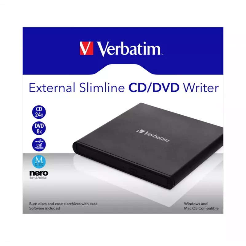 Verbatim External Slimline CD/DVD-kirjoitin optinen asema DVD±RW musta