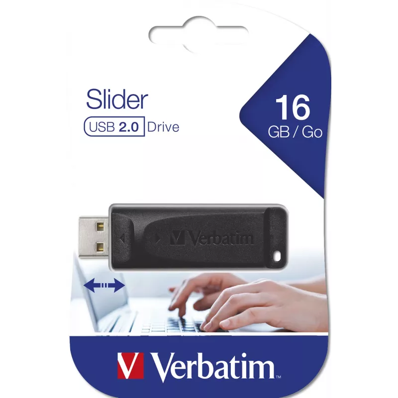 Verbatim Slider - USB-muistitikku 16 GB - musta, 16 GB, USB Type-A, 2.0, 10 MB/s, liukusäädin, musta