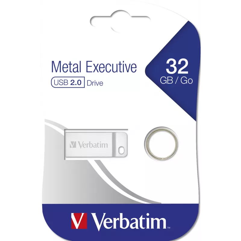 Verbatim Metal Executive - USB-asema 32 GB - hopea, 32 GB, USB Type-A, 2.0, kanneton, 3,6 g, hopea