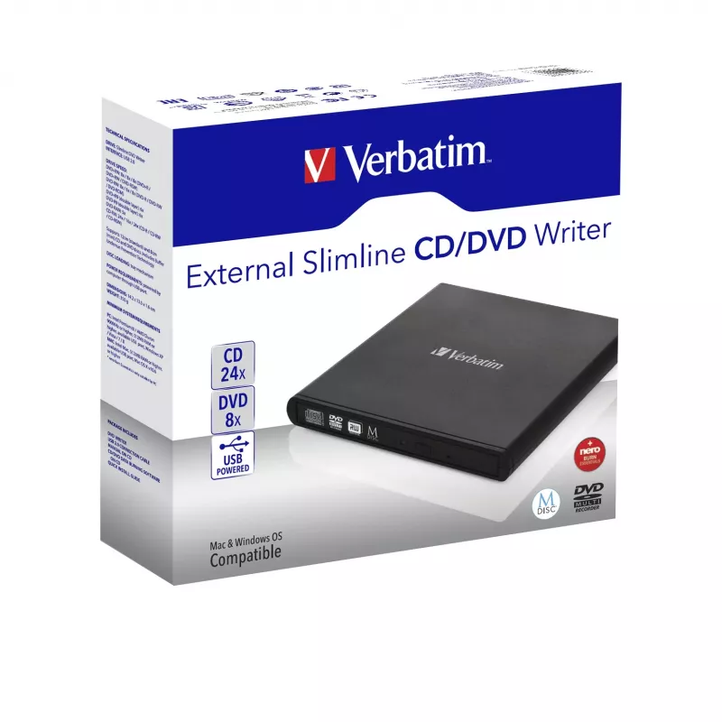 Verbatim Slimline CD/DVD optinen asema DVD-RW musta