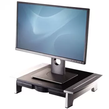 Fellowes tietokoneen näytönjalusta 5 korkeusasennolla - Office Suites näytönkorotus säilytyslokerolla - ergonomisesti säädettävä näytönjalusta tietokoneelle - enint. paino 36 kg/enint. koko 28