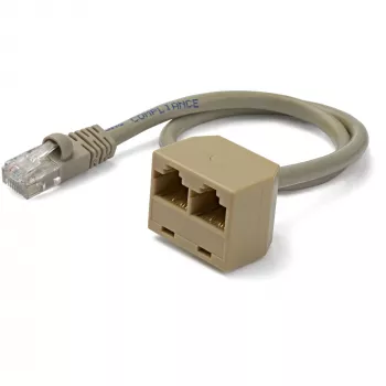 StarTech.com 2–1 RJ45 jakokaapeliadapteri – naaras/uros, 10/100Base-T(X), Cat5e, harmaa, polyvinyylikloridi (PVC), 0,33 m, uros/naaras