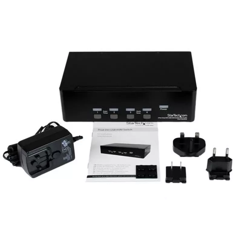 StarTech.com 4-porttinen Dual-DVI-USB-KVM-kytkin äänellä ja USB 2.0 -keskittimellä