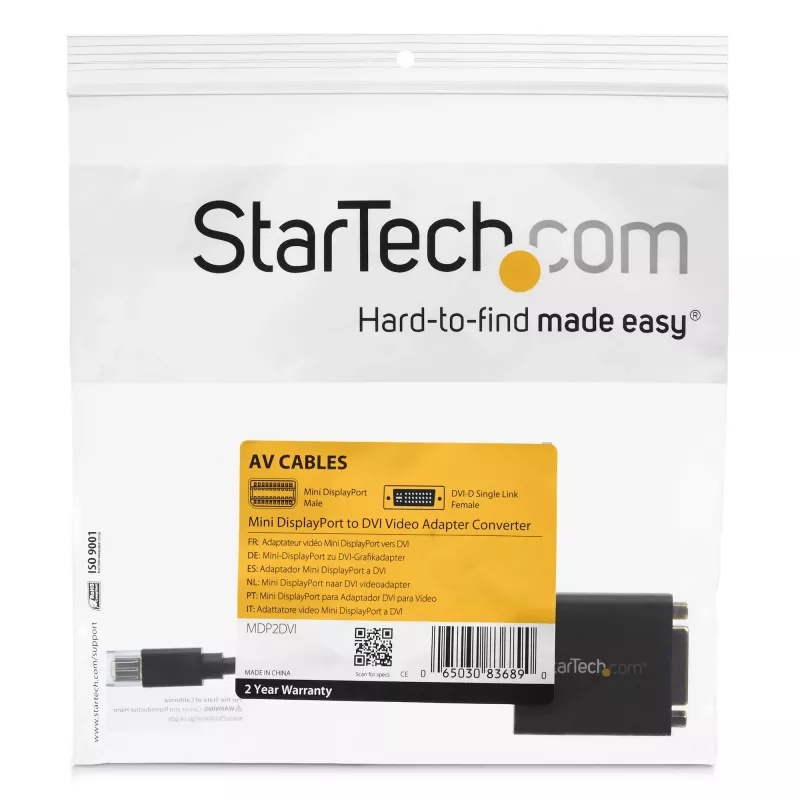 StarTech.com Mini DisplayPort - DVI -sovitin - Mini DP - DVI-D -muunnin - 1080p-video - VESA-sertifioitu - mDP tai Thunderbolt 1/2 Mac/PC - DVI-näyttö - mDP 1.2 - DVI Single-Link -dongle