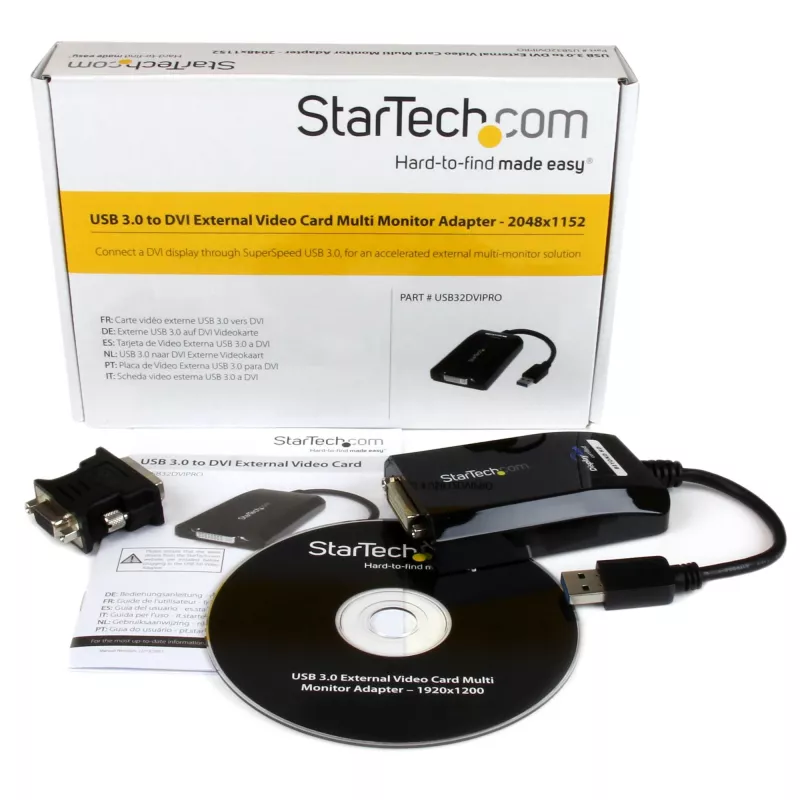StarTech.com USB 3.0 - DVI / VGA -adapteri – 2048x1152, 3.2 Gen 1 (3.1 Gen 1), USB Type-A, DVI-lähtö, 2048 x 1152 pikseliä