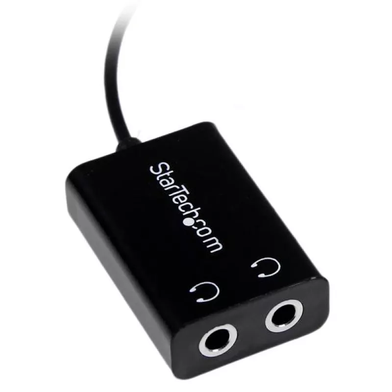 StarTech.com musta ohut Mini-jakki-kuulokehaarottaja-adapterikaapeli – 3,5 mm uros - 2x 3,5 mm naaras