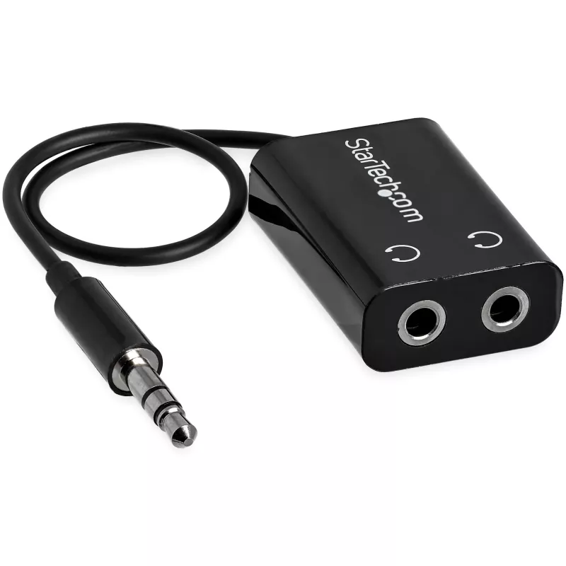 StarTech.com musta ohut Mini-jakki-kuulokehaarottaja-adapterikaapeli – 3,5 mm uros - 2x 3,5 mm naaras