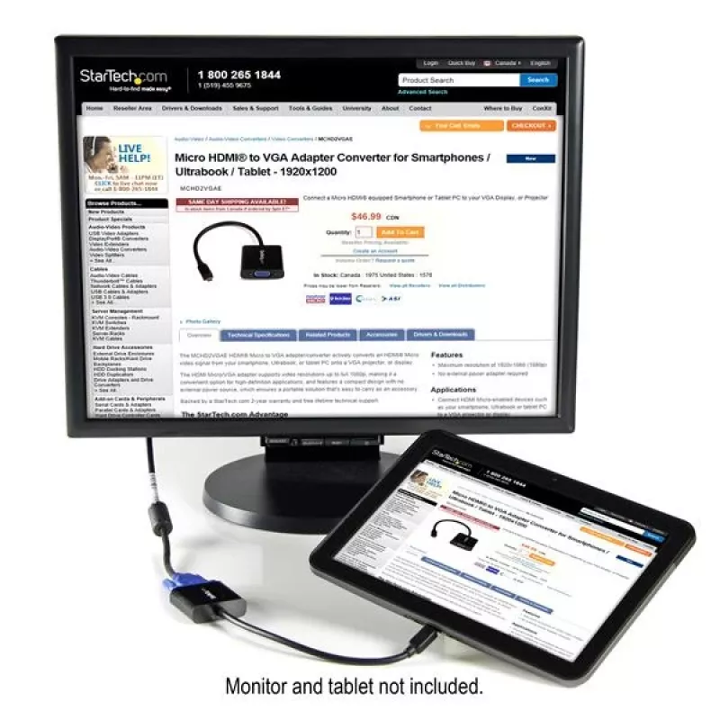 StarTech.com Micro HDMI - VGA -adapterimuunnin älypuhelimille / ultrabookille / tabletille – 1920x1080