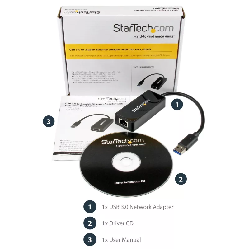 StarTech.com USB 3.0 - Gigabit Ethernet -adapteri NIC USB-portilla – musta