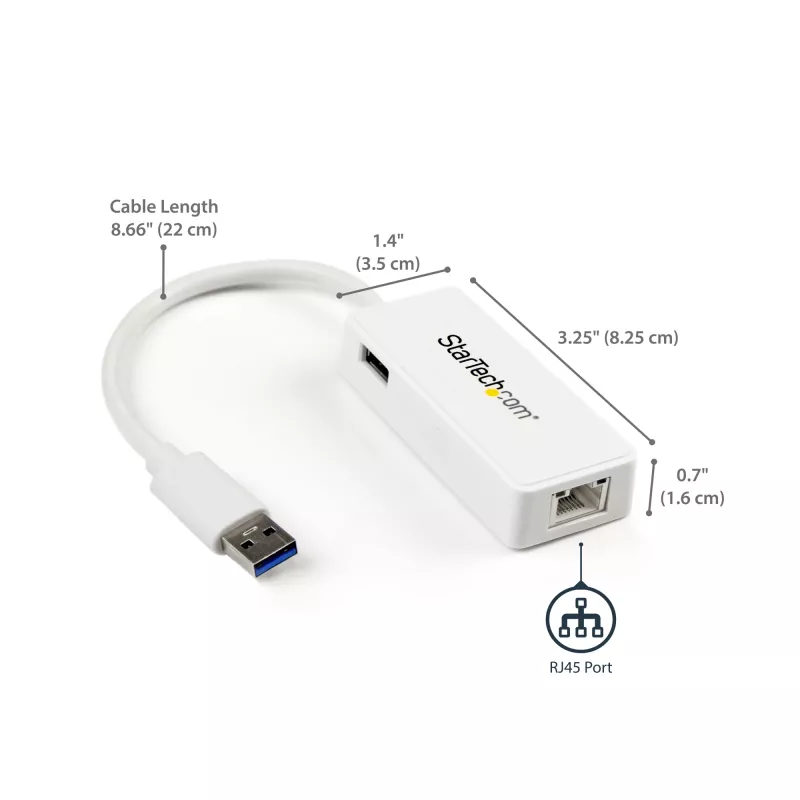 StarTech.com USB 3.0 - Gigabit Ethernet -adapteri NIC USB-portilla – valkoinen