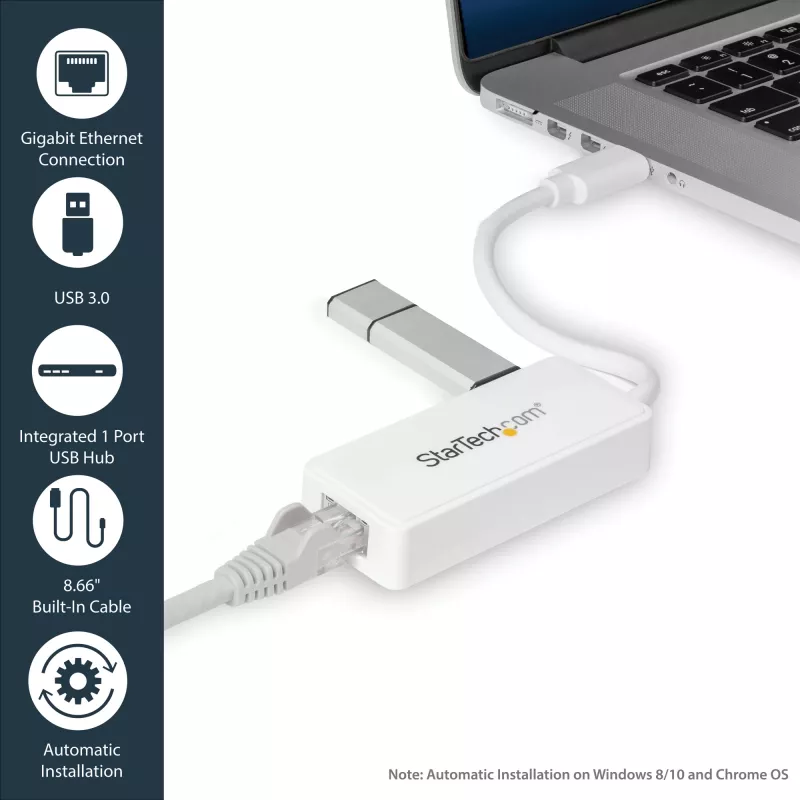 StarTech.com USB 3.0 - Gigabit Ethernet -adapteri NIC USB-portilla – valkoinen