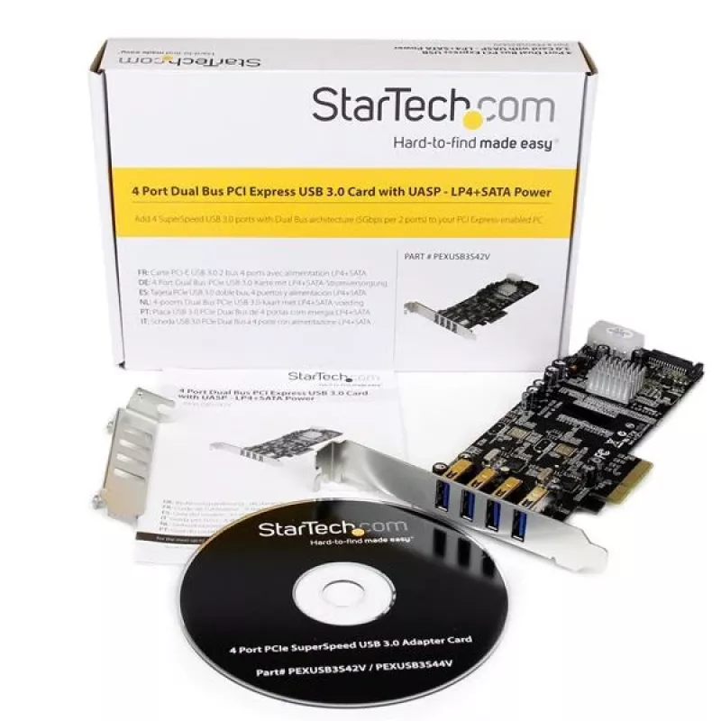 StarTech.com 4-porttinen PCI Express (PCIe) SuperSpeed USB 3.0 -korttiadapteri 2 dedikoidulla 5 Gbit/s -kanavalla – UASP – SATA / LP4 virransyöttö