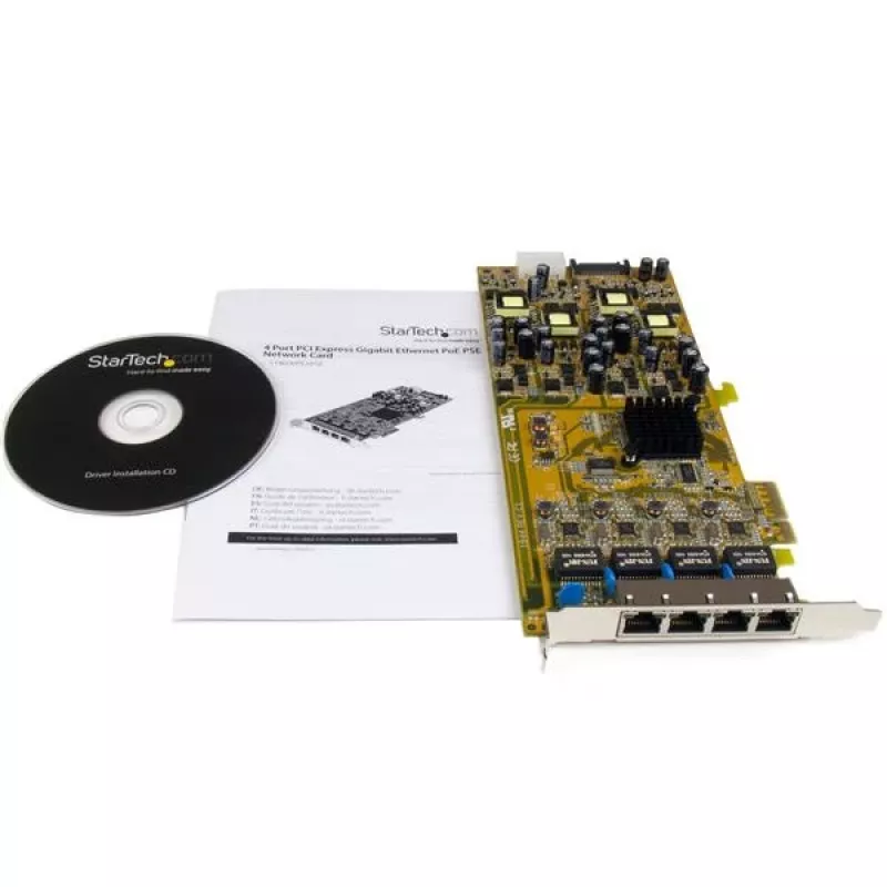 StarTech.com 4-porttinen Gigabit Power over Ethernet PCIe -verkkokortti – PSE / PoE PCI Express NIC – TAA