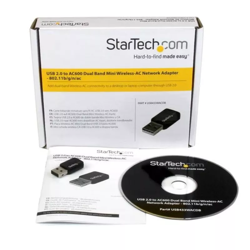 StarTech.com USB 2.0 AC600 Mini Dual-Band Wireless-AC -verkkosovitin - 1T1R 802.11ac WLAN-sovitin