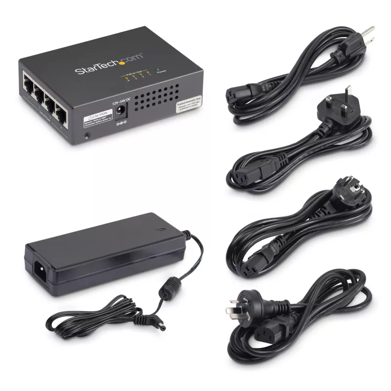 StarTech.com 4-porttinen Gigabit Midspan – PoE+ -injektori – 802.3at/af