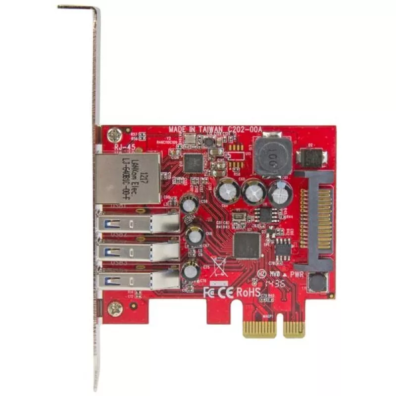 StarTech.com 3-porttinen PCI Express USB 3.0 -kortti + Gigabit Ethernet