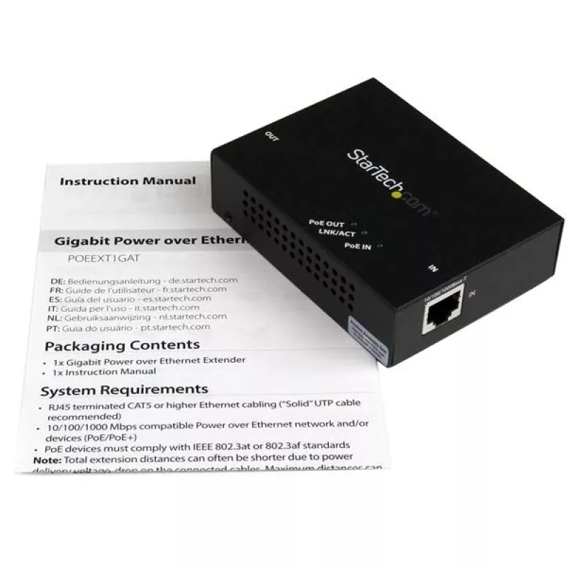 StarTech.com 1-porttinen Gigabit PoE+ -jatko – 802.3at ja 802.3af – 100 m