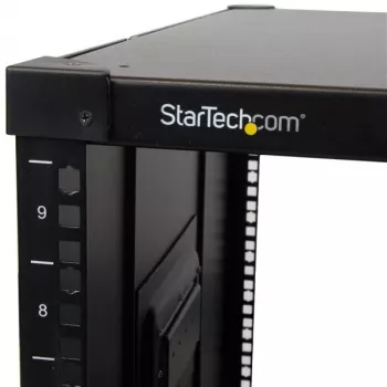 StarTech.com 4-pylväinen 9U siirrettävä avokehyspalvelinkehikko, nelipylväinen verkkokehikko pyörillä, 19 tuuman rullakehikko ahtaisiin lattiatiloihin kotiin/toimistoon, pieni tietokonekehikko tietokone-/AV-/IT-laitteille – TAA-yhteensopiva