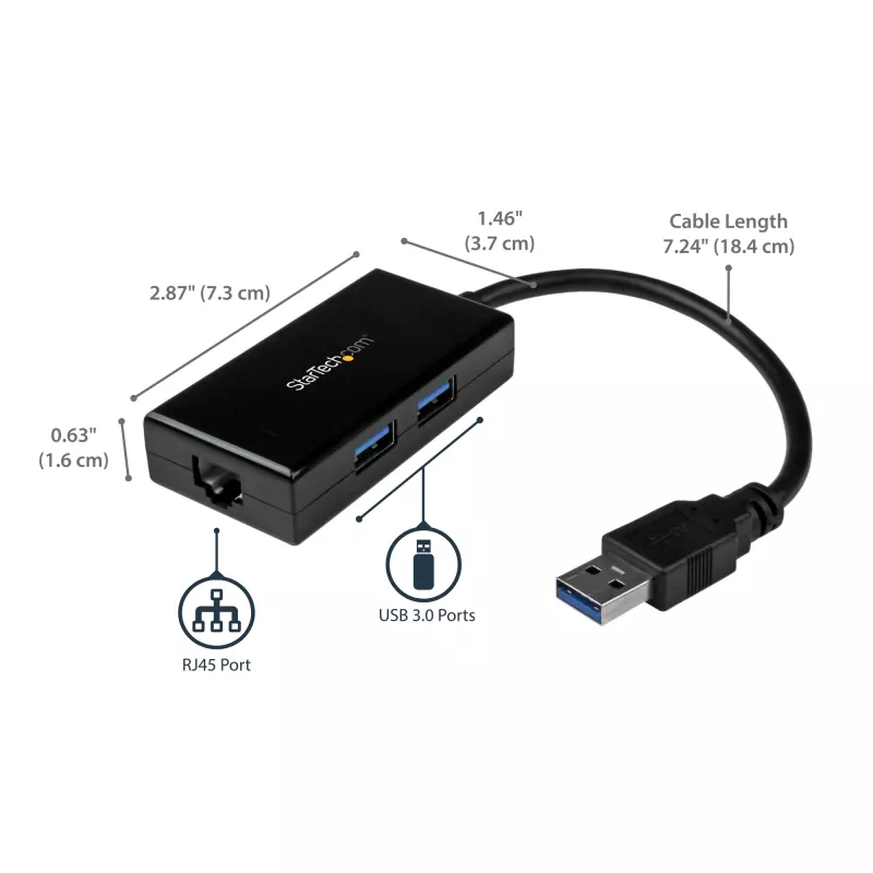 StarTech.com USB-Ethernet-sovitin, USB 3.0 – 10/100/1000 Gigabit Ethernet LAN -muunnin kannettaviin, 11,8″/30 cm kiinteä kaapeli, USB-RJ45-sovitin, NIC-sovitin, USB-verkkosovitin