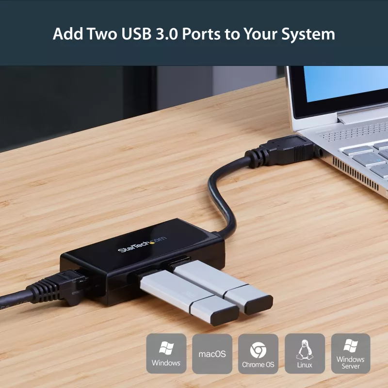 StarTech.com USB-Ethernet-sovitin, USB 3.0 – 10/100/1000 Gigabit Ethernet LAN -muunnin kannettaviin, 11,8″/30 cm kiinteä kaapeli, USB-RJ45-sovitin, NIC-sovitin, USB-verkkosovitin