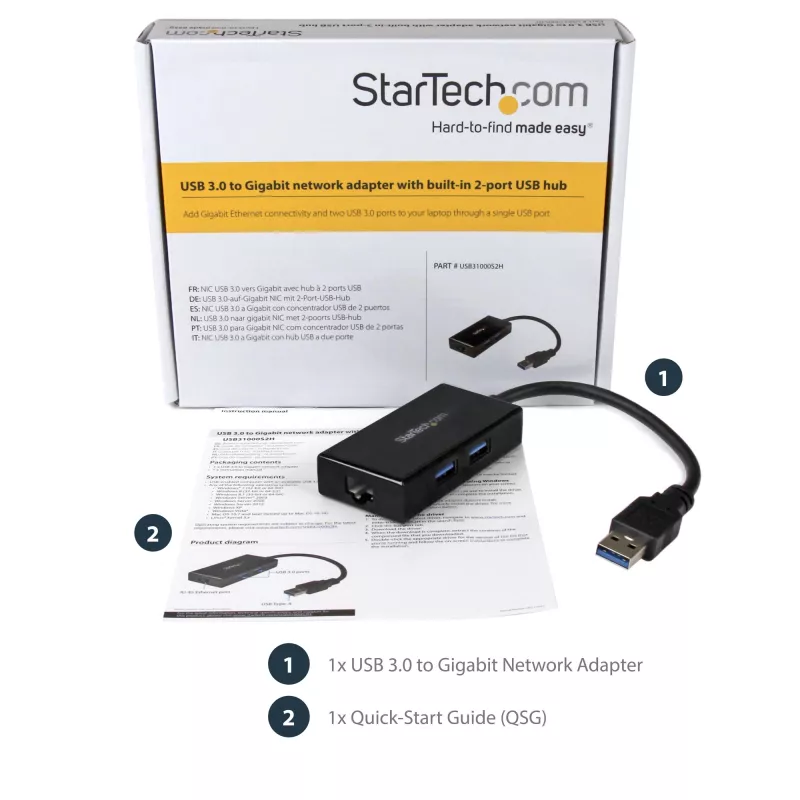 StarTech.com USB-Ethernet-sovitin, USB 3.0 – 10/100/1000 Gigabit Ethernet LAN -muunnin kannettaviin, 11,8″/30 cm kiinteä kaapeli, USB-RJ45-sovitin, NIC-sovitin, USB-verkkosovitin