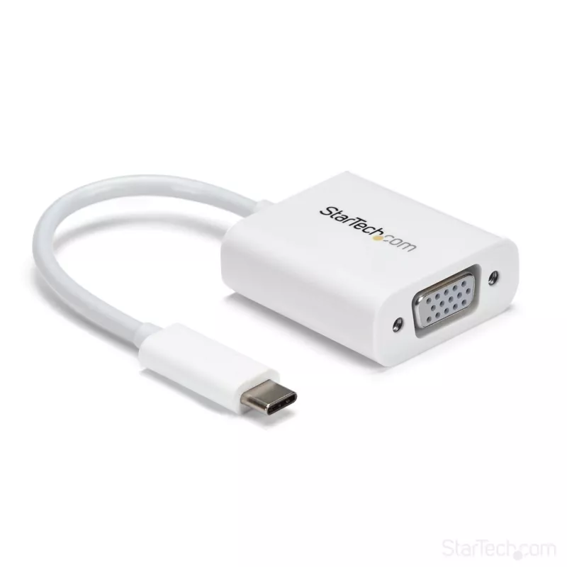 StarTech.com USB-C-VGA-sovitin – valkoinen, 3.2 Gen 1 (3.1 Gen 1), USB Type-C, VGA (D-Sub) -lähtö, 1920 x 1200 pikseliä