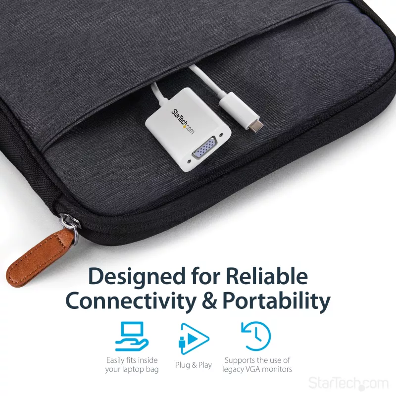 StarTech.com USB-C-VGA-sovitin – valkoinen, 3.2 Gen 1 (3.1 Gen 1), USB Type-C, VGA (D-Sub) -lähtö, 1920 x 1200 pikseliä