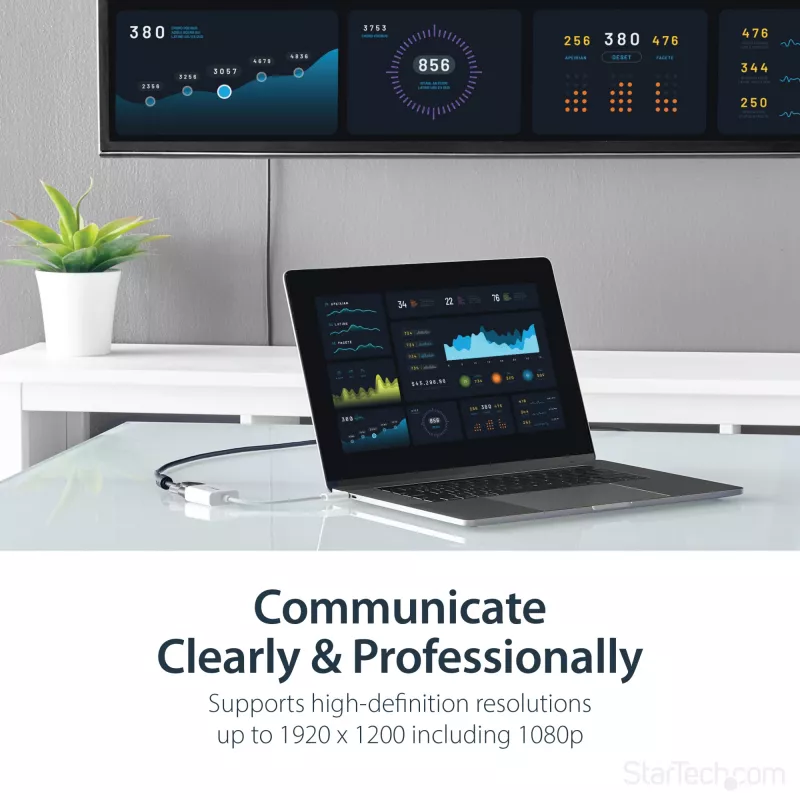 StarTech.com USB-C-VGA-sovitin – valkoinen, 3.2 Gen 1 (3.1 Gen 1), USB Type-C, VGA (D-Sub) -lähtö, 1920 x 1200 pikseliä