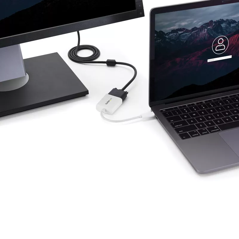 StarTech.com USB-C-VGA-sovitin – valkoinen, 3.2 Gen 1 (3.1 Gen 1), USB Type-C, VGA (D-Sub) -lähtö, 1920 x 1200 pikseliä