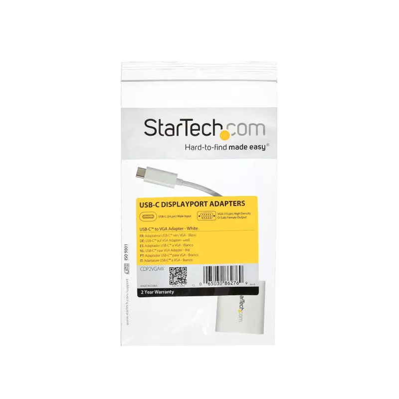 StarTech.com USB-C-VGA-sovitin – valkoinen, 3.2 Gen 1 (3.1 Gen 1), USB Type-C, VGA (D-Sub) -lähtö, 1920 x 1200 pikseliä