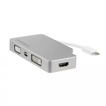 StarTech.com USB-C-moniporttivideosovitin HDMI-, VGA-, Mini DisplayPort- tai DVI-liitännällä – USB Type-C -näyttösovitin HDMI 1.4 tai mDP 1.2 (4K) – VGA tai DVI (1080p) – hopea alumiini