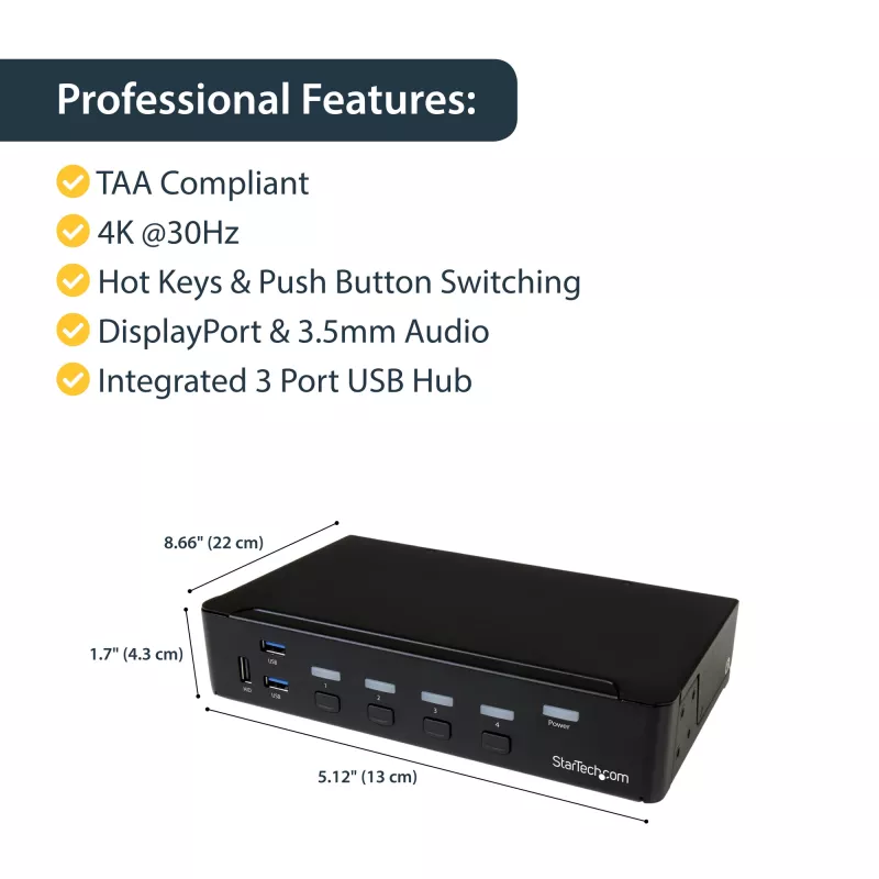 StarTech.com 4-porttinen DisplayPort KVM-kytkin – USB 3.0 – 4K 30Hz