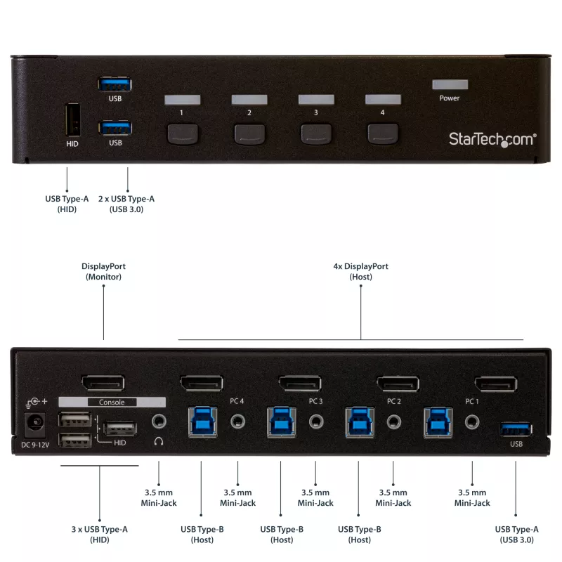 StarTech.com 4-porttinen DisplayPort KVM-kytkin – USB 3.0 – 4K 30Hz
