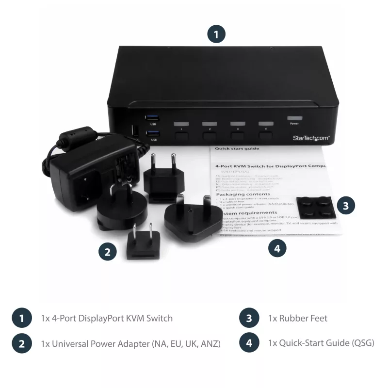 StarTech.com 4-porttinen DisplayPort KVM-kytkin – USB 3.0 – 4K 30Hz
