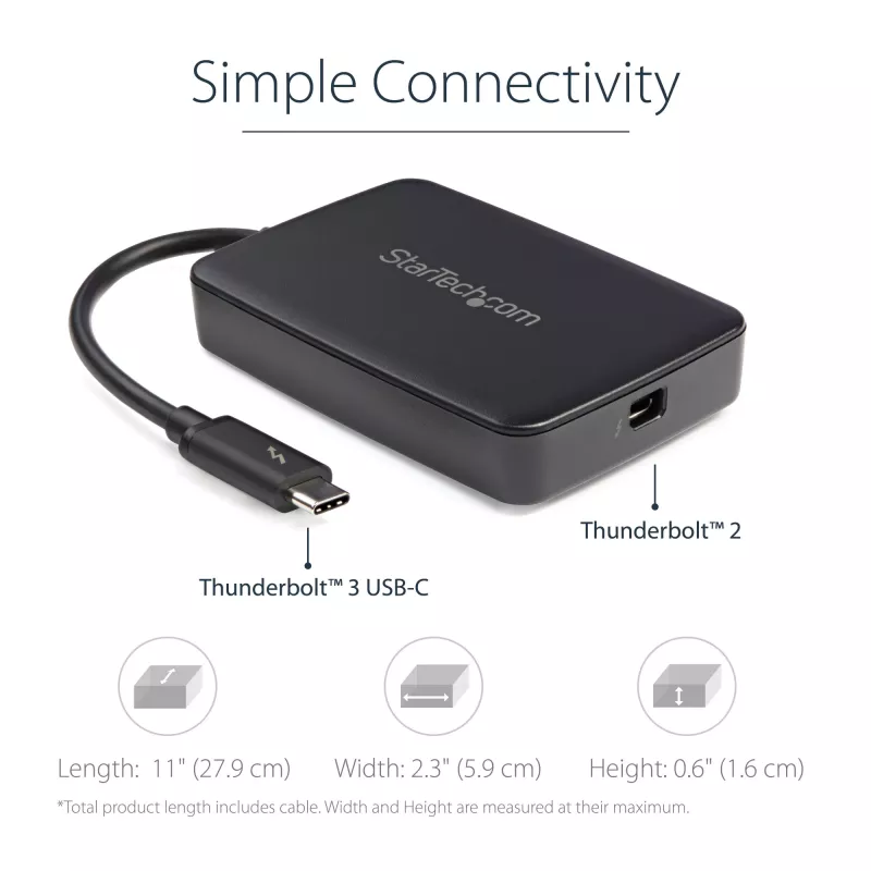 StarTech.com Thunderbolt 3 - Thunderbolt 2 -sovitin – TB3-kannettava TB2-näyttöihin ja -laitteisiin – Thunderbolt 2 20 Gbit/s tai Thunderbolt 1 10 Gbit/s -muunnin – Thunderbolt 3 -sertifioitu – Windows/Mac