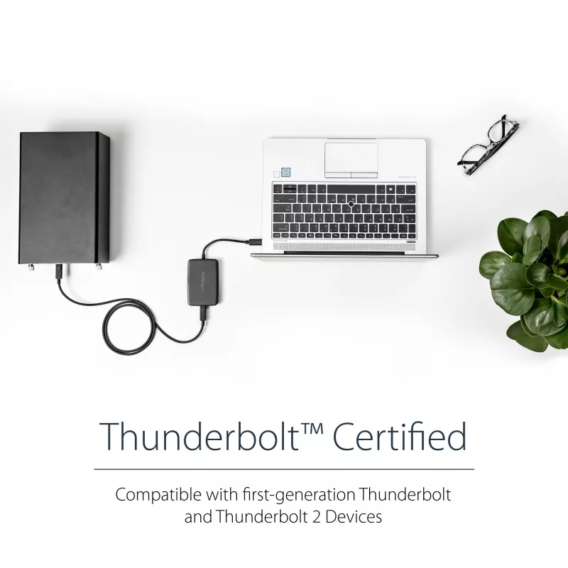 StarTech.com Thunderbolt 3 - Thunderbolt 2 -sovitin – TB3-kannettava TB2-näyttöihin ja -laitteisiin – Thunderbolt 2 20 Gbit/s tai Thunderbolt 1 10 Gbit/s -muunnin – Thunderbolt 3 -sertifioitu – Windows/Mac
