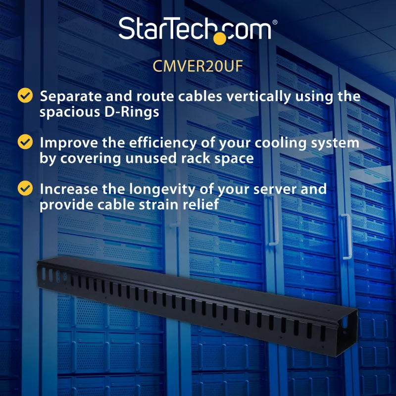 StarTech.com pystysuuntainen kaapelinhallinta sormikanavilla – 0U – 3 ft