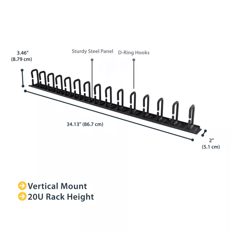 StarTech.com pystysuuntainen kaapelinhallinta D-renkakoukuilla – 0U – 2,8 ft