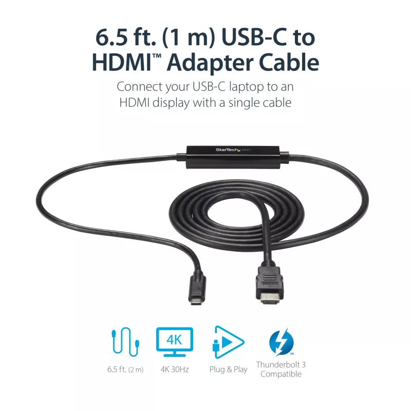 StarTech.com 0,91 m (3 ft) USB-C-HDMI-kaapeli – 4K 30 Hz USB Type-C - HDMI -videonäyttömuunnin – USB-C DP Alt Mode - HDMI -näyttösovitinkaapeli – Thunderbolt-yhteensopiva