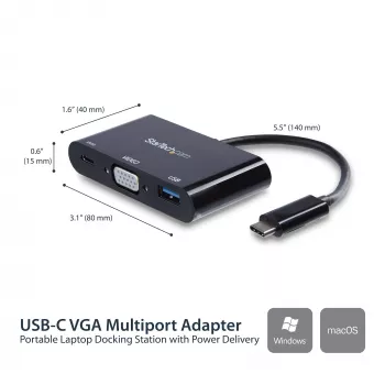 StarTech.com USB-C VGA -multiport-adapteri – USB 3.0 -portti – 60W PD