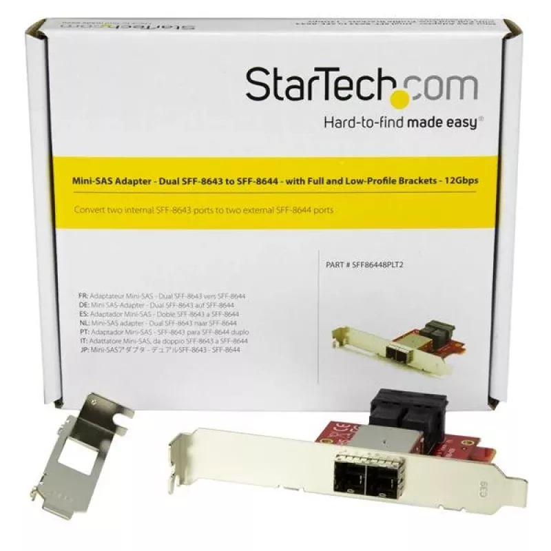 StarTech.com Mini-SAS-sovitin – dual SFF-8643 - SFF-8644 – täys- ja matalaprofiilisilla kiinnikkeillä – 12 Gbit/s